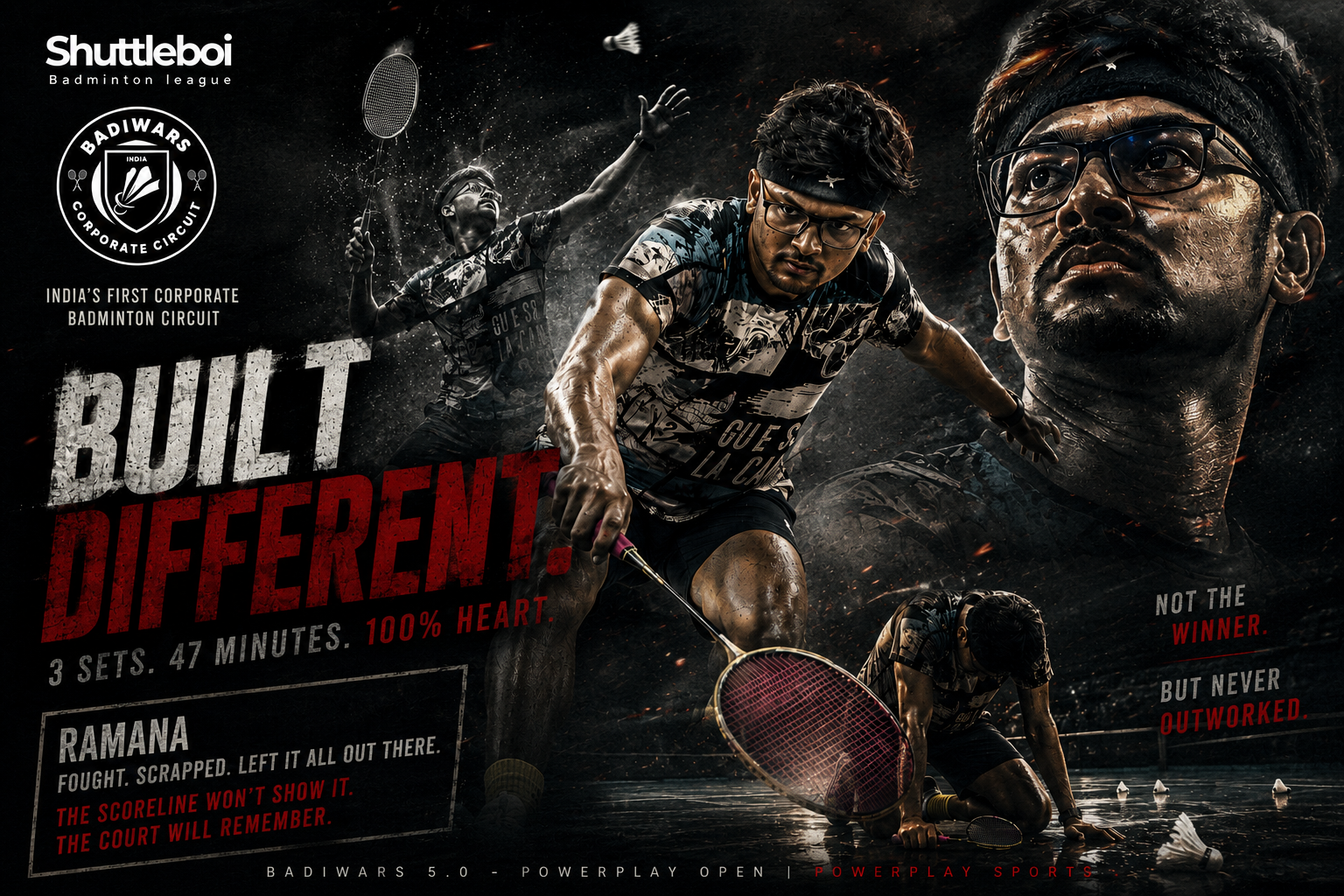 Load video: Ramanarajan featured in a cinematic Badiwars badminton match poster.